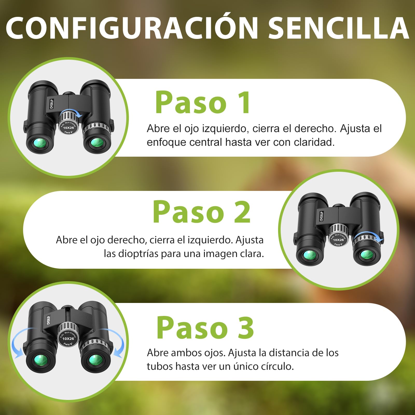 Prismáticos compactos 10x26 para niños y Adultos,
