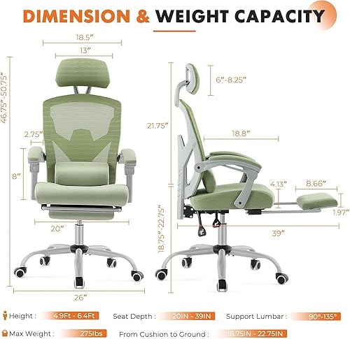 Miniatura 2 de Sweetcrispy Silla ergonómica de escritorio para computadora de oficina, sillas giratorias de malla con respaldo alto y ruedas, cómodo soporte