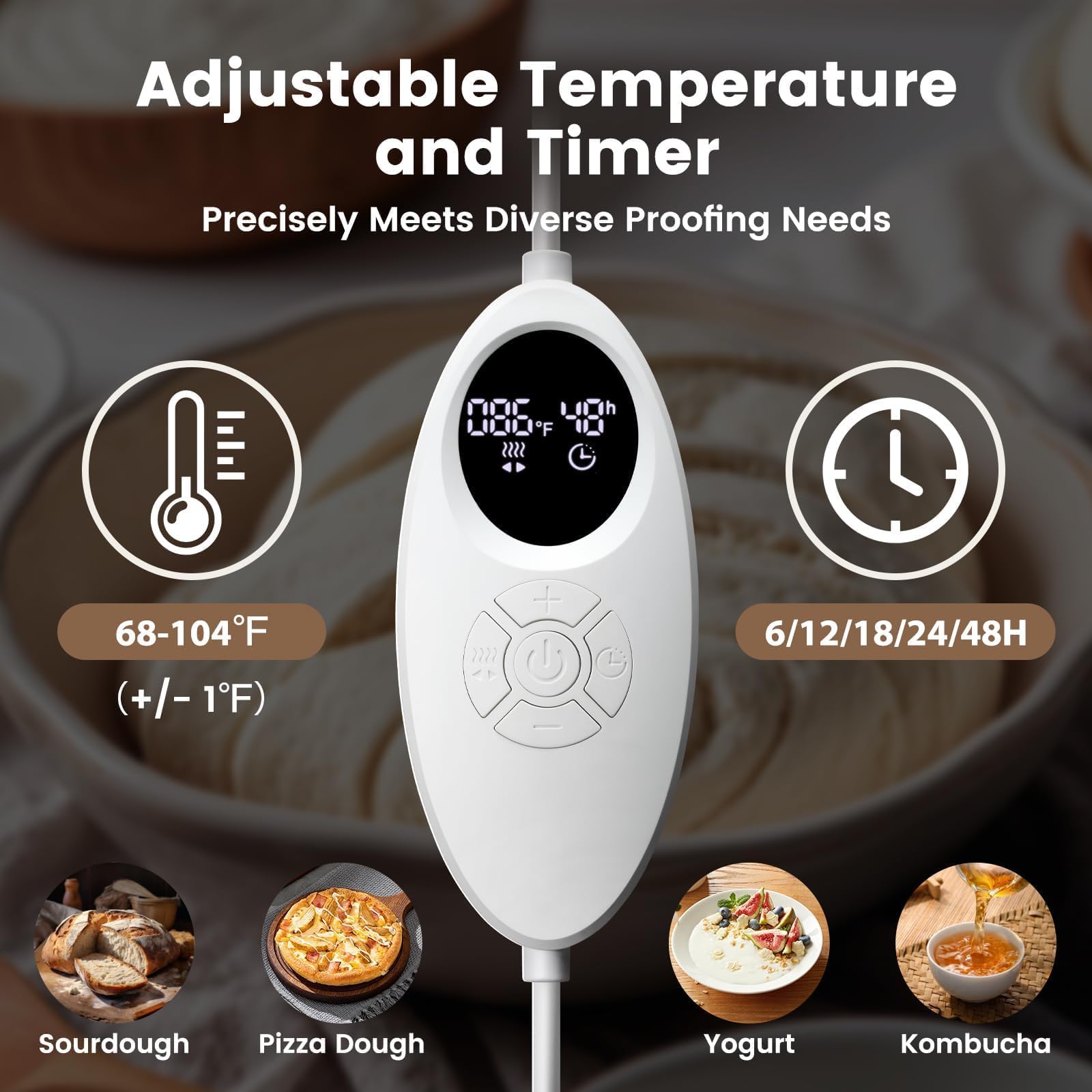 Elektryczny przyrząd do usuwania ciasta z regulacją temperatury i timerem do fermentacji chleba, pizzy i jogurtu