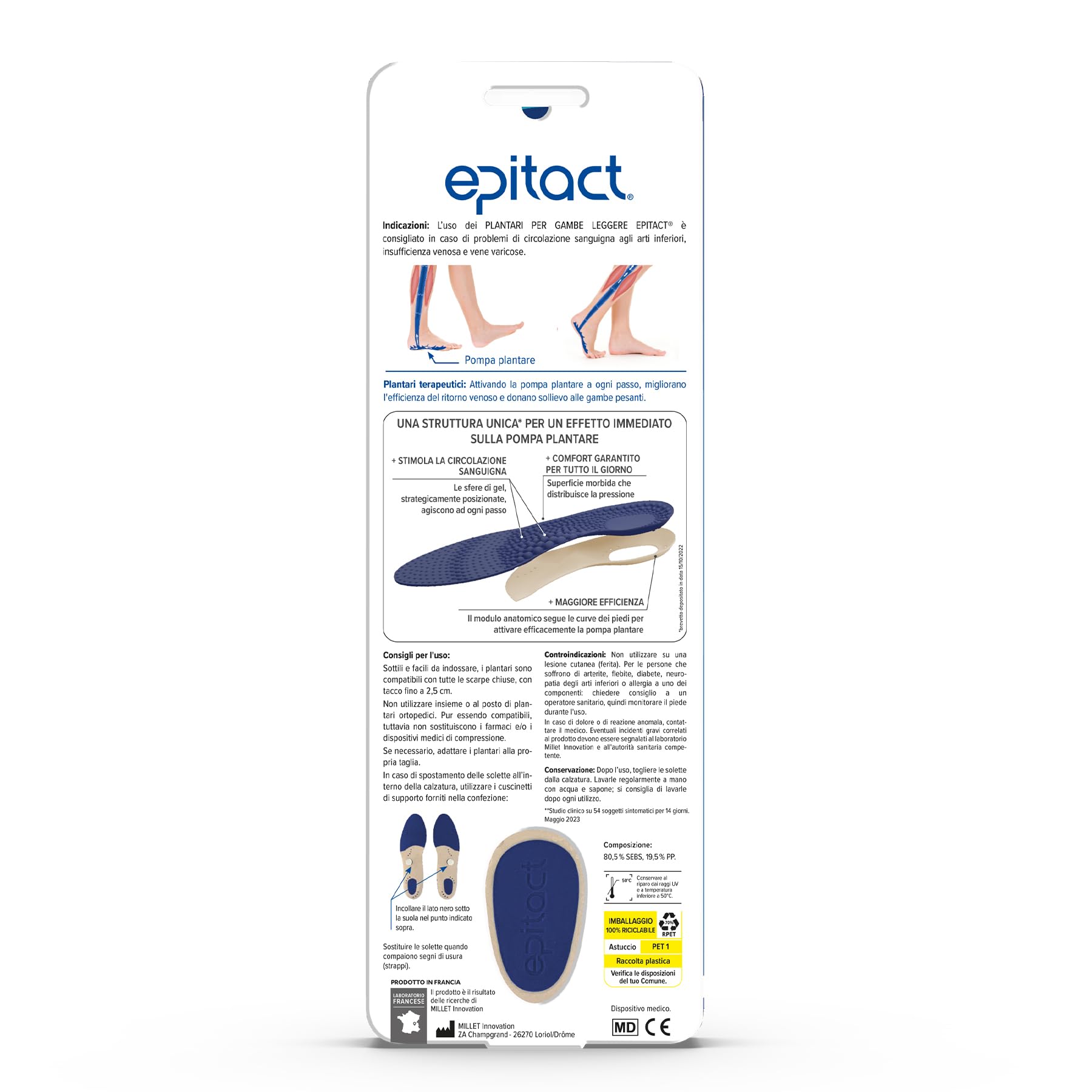 EPITACT | Solette Terapeutiche per Gambe Leggere | Allevia le Gambe Pesanti e Dolorose Da 2 Giorni | Stimolano la Circolazione Sanguina | Effetto Massaggiante (L (42-44))