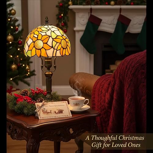 Miniatura 2 de Tiffany - Lámpara de mesa de cristal de 3 vías, lámpara de mesa de noche de girasol amarillo, bombilla LED E26, para dormitorio, sala de estar,