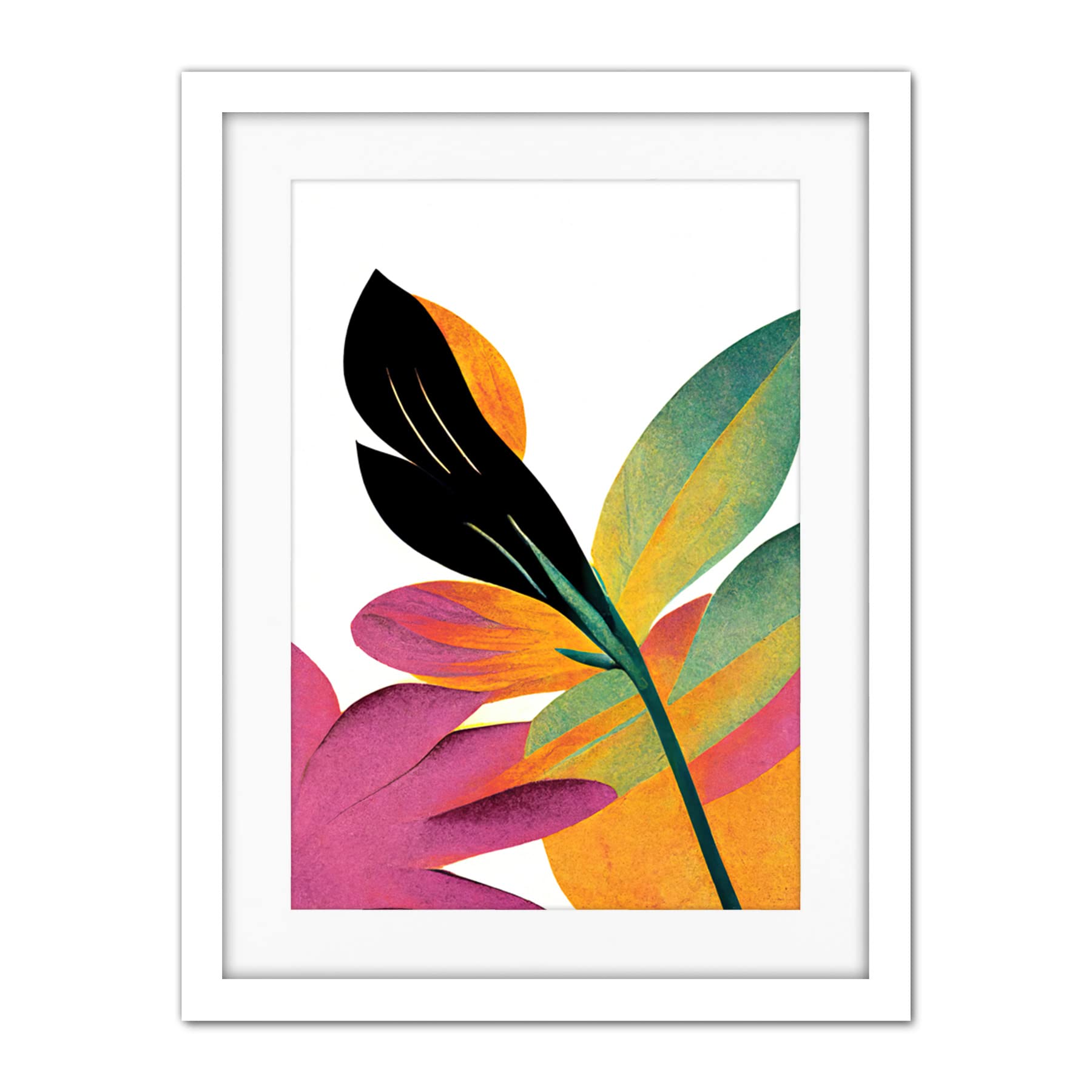 Doppelganger33 LTD Modern Abstract Tropical Vibrant Leaves Botanical Painting Artwork Framed Wall Art Print 18X24 Inch