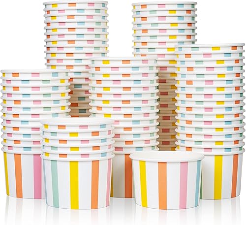 MATICAN Vasos de papel para helado, 100 cuencos desechables de postre de 9 onzas para alimentos calientes o fríos, suministros de fiesta de 9 onzas,