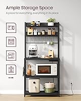 Vista 43 de VASAGLE Hutch - Estante para panaderos con toma de corriente, soporte para microondas de 14 ganchos, barra de café ajustable con panel de alambre