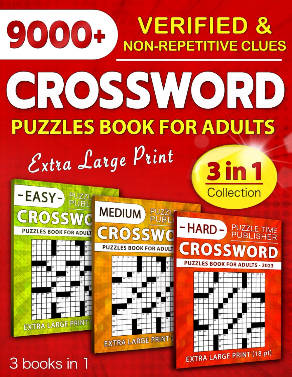 3 in 1 Collection Crossword Puzzles Book For Adults (EyeFriendly Extra