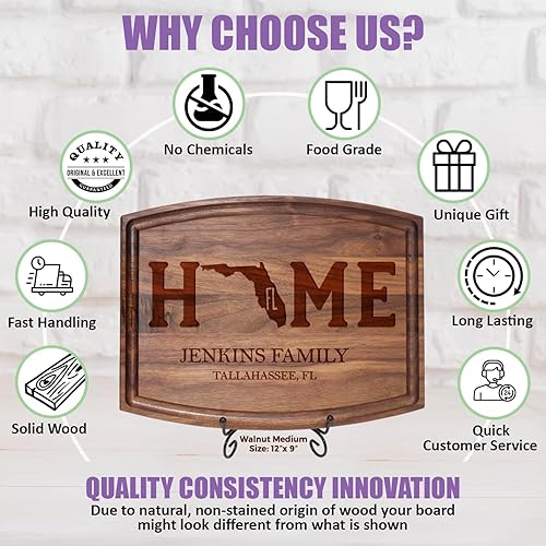 Miniatura 5 de Custom State Map Engraved Cutting Boards - Personalized Kitchen Blocks for Housewarming, Realtor Closing, Christmas, Moving In Or Out - Best Gift