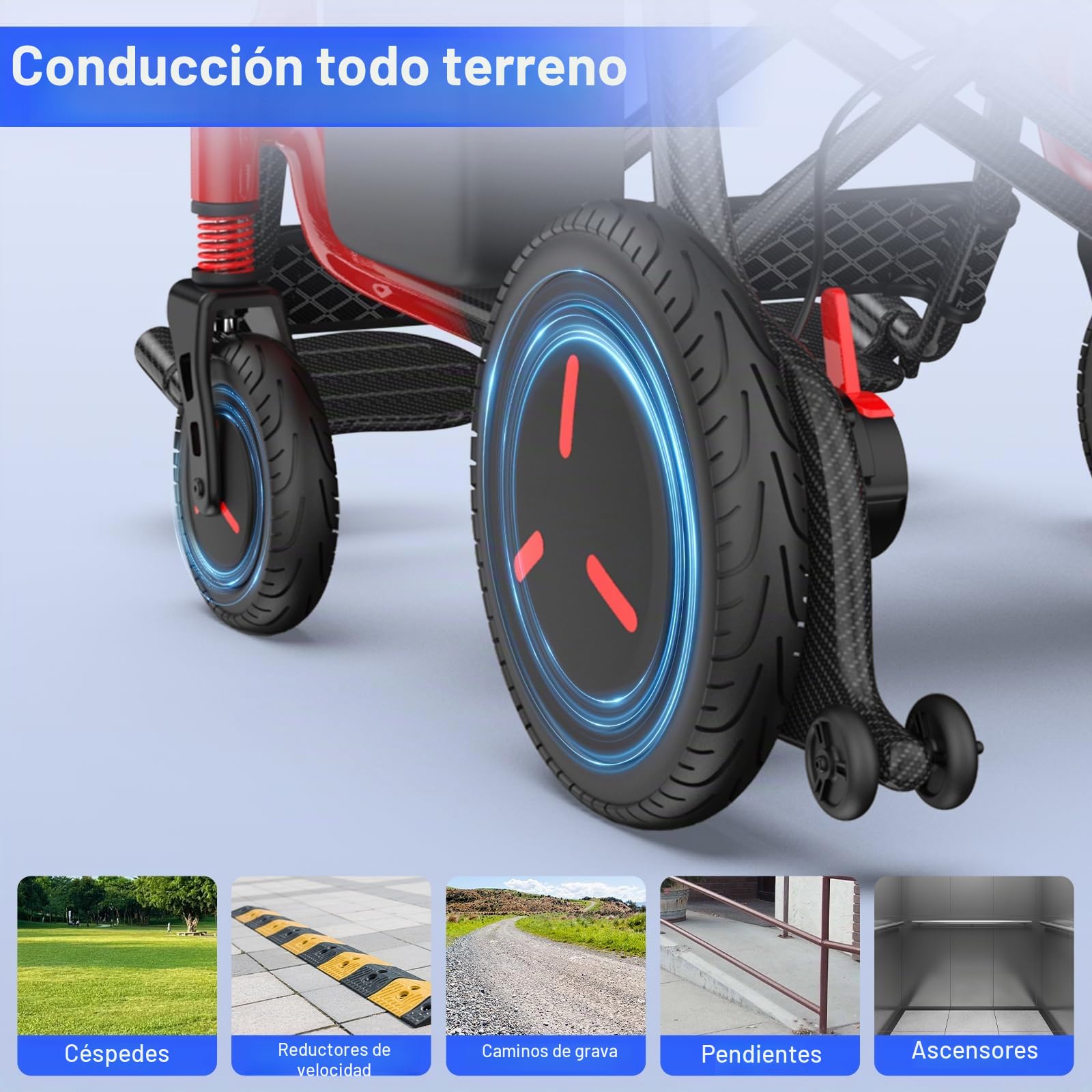 Carbono Silla de Ruedas Eléctrica Plegable Ligera con Doble Pila: 29 km Silla de Ruedas Eléctrica con Neumáticos a Prueba de Pinchazos, Hasta 150kg