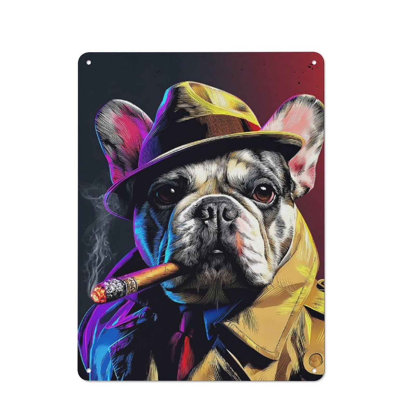 Junmoney Stylish Bulldog In Fedora Tin Wall Plaque 40X30cm With For Home Bar Wall, A Decorative Christmas Gift For Hosts Who Enjoy Retro Interiors