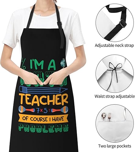 Miniatura 4 de I Am A Math Teacher Of Course I Have Problems Aprons for Men Women with Pockets Apron Adjustable Water and Oil Resistant Aprons for Cooking Kitchen