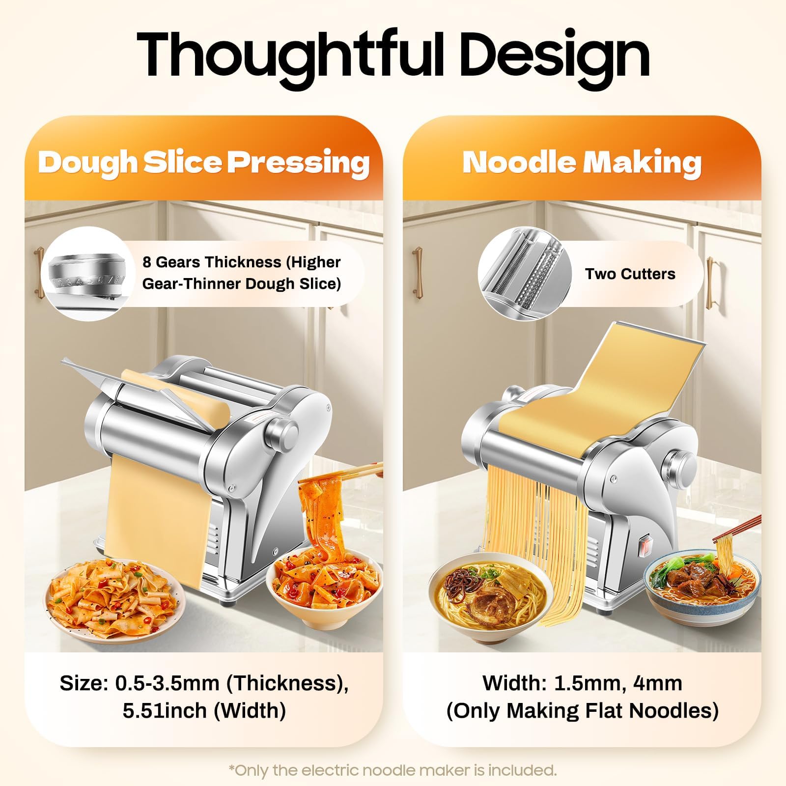 Macchina elettrica per pasta – Macchina per pasta in acciaio inox con 9 impostazioni di spessore e 2 lame di taglio per pasta fresca e cottura di spaghetti