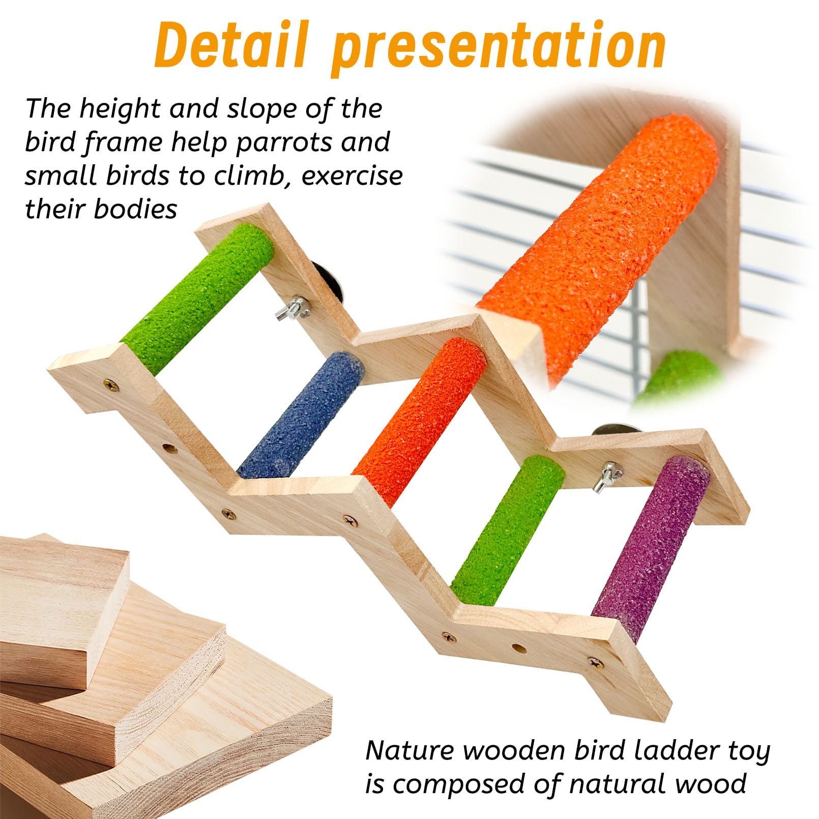 Hamiledyi Nature Wooden Bird Ladder Pet Parrots Climb Bridge Exercise Stands for Parakeet Climbing Chewing Bridge Bird Cage Accessories for Cockatiel Parakeet Lovebirds Budgie - image 6