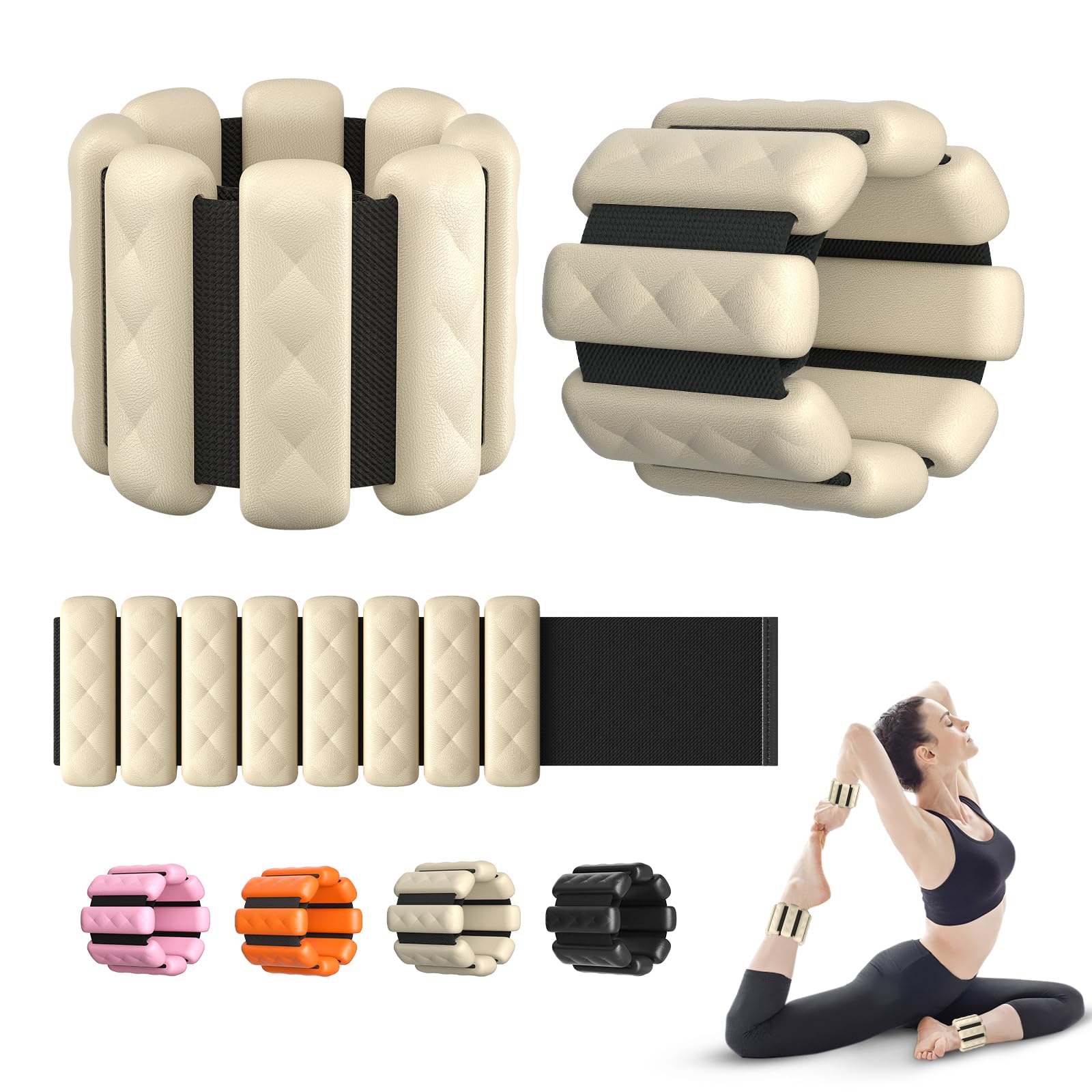 Adjustable Wrist & Ankle Weights for Men Women, Wearable Silicone Bracelet Arm & Leg Weights Set of 2(1Lbs Each), Imitation Leather Grain Workout Resistance Weights for Exercise,Jogging,Yoga,Gym