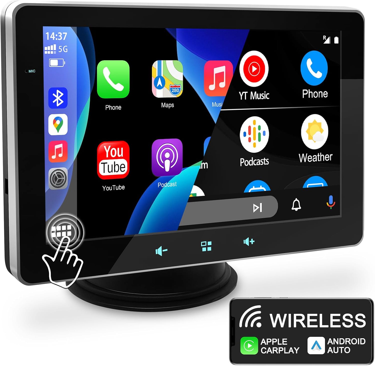 URVOLAX Apple Carplay Wireless Android Auto, 7 Pollice HD Schermo