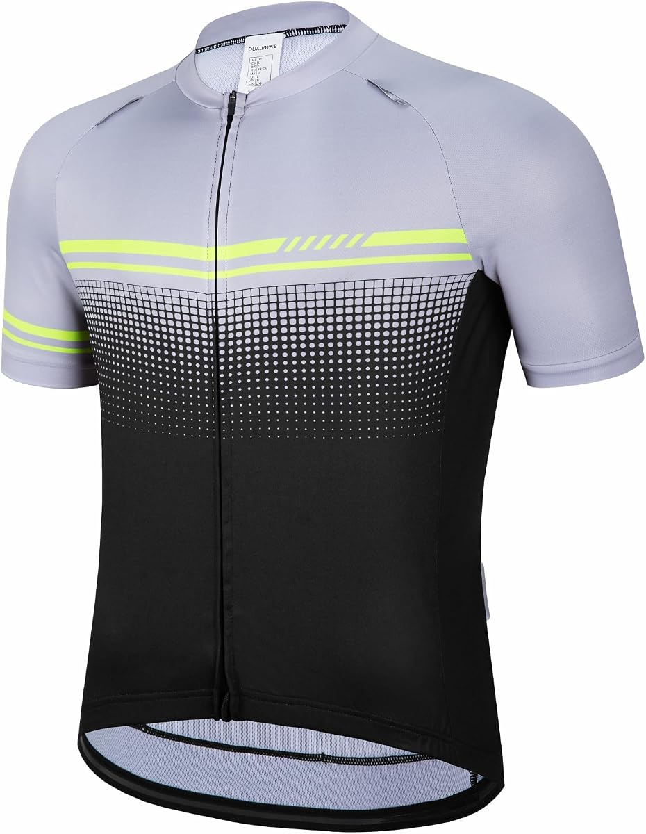 qualidyne Men's Cycling Jersey Short Sleeve Full-Zip with Rear Pockets | Quick-dry breathable Bike Shirts help manage moisture and support a cool, comfortable fit for road, indoor, and daily rides