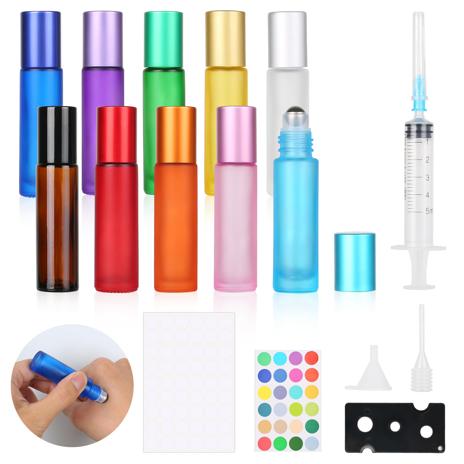Samulee 10 pezzi bottiglie a rullo di olio essenziale, bottiglia Roll on vuota 10ml, bottiglie di vetro multicolore palle a rullo in acciaio inox 10ml per profumo massaggio olio essenziale
