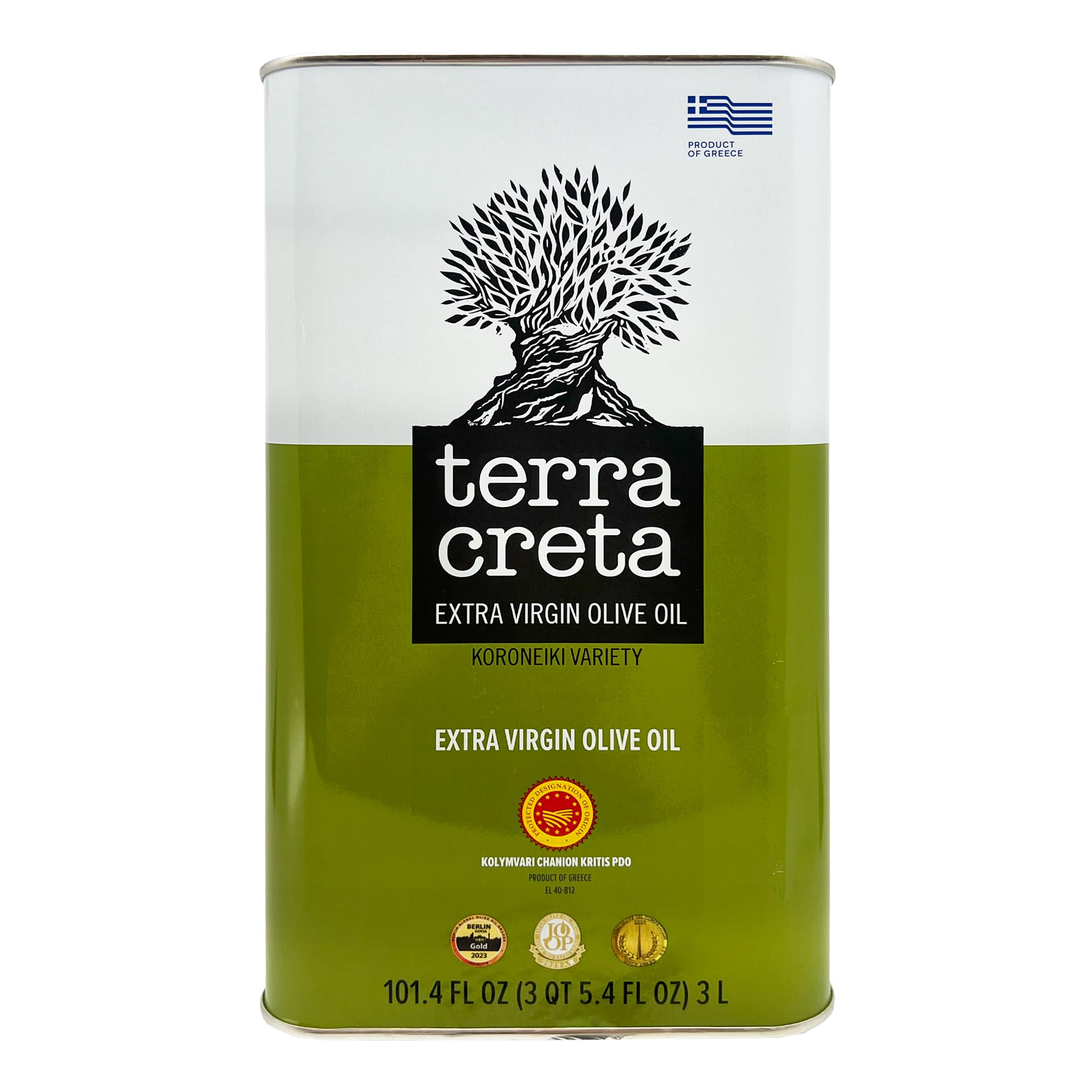 Terra Creta | Award Winning | Kolymvari Estates | 100% Pure Greek Olive Oil | Cold Extracted | Protective Designation of Origin | 3Ltr - (101.4 fl.oz) Tin
