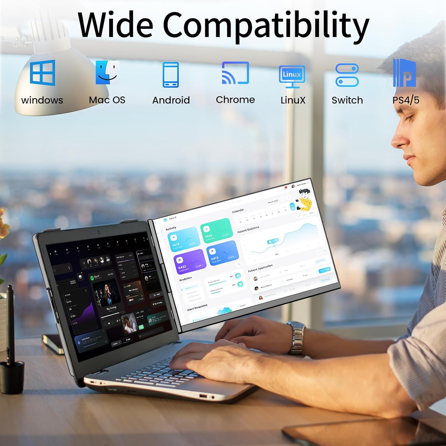 Laptop Screen Extender - 15.6" FHD 1080P Portable Monitor for Laptop, Detachable & Plug and Play Dual Monitor Extender for 13"-17.3" Laptops, Compatible with Wins/Mac/Android/Chrome - Image 8