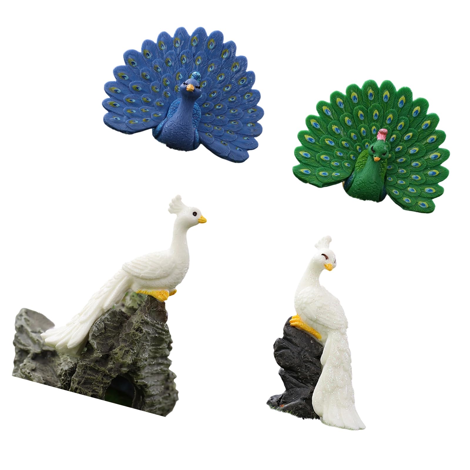 Ljmyy 4PCS Realistic Peahen Miniature Figurine Resin Statue For Home Decors And MicroLandscape Display With Life Like Detail