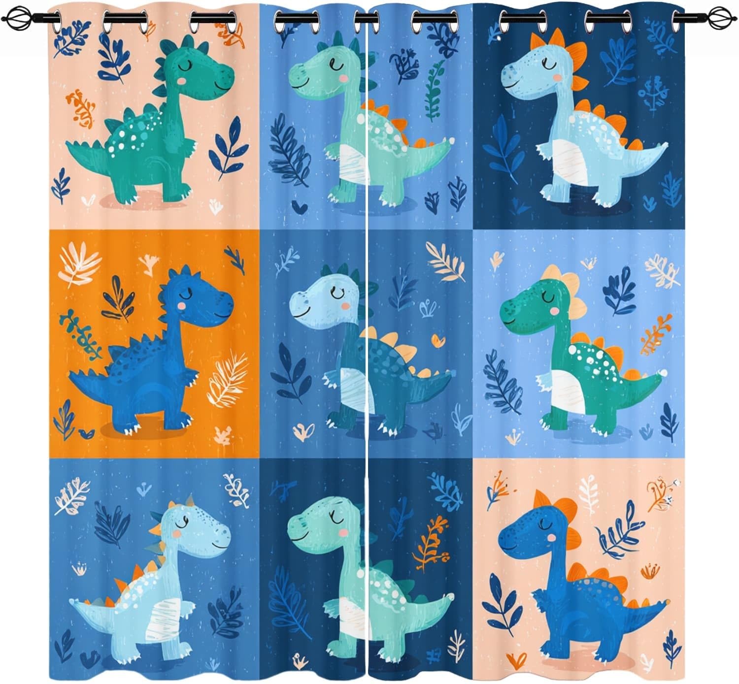 Chambre d'Enfant Rideaux Occultants 2 Panneaux 117 x 229cm (LxH) ThèMe Dinosauressin Animé Rideau Thermiques Lsolants, Polyester Rideaux Oeillets Multicolore pour Salon chambre Doux Anti-Fondu