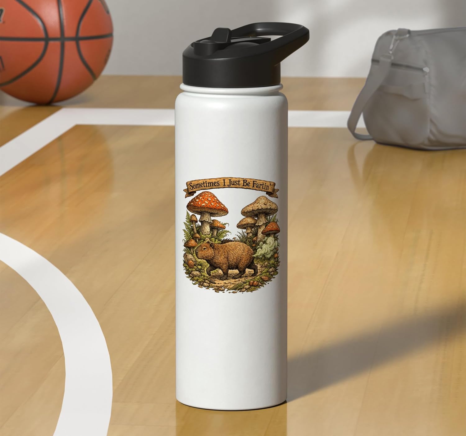 Sometimes I Just Be Fartin' Capybara Goblincore Meme Stainless Steel Insulated Water Bottle - Image 7