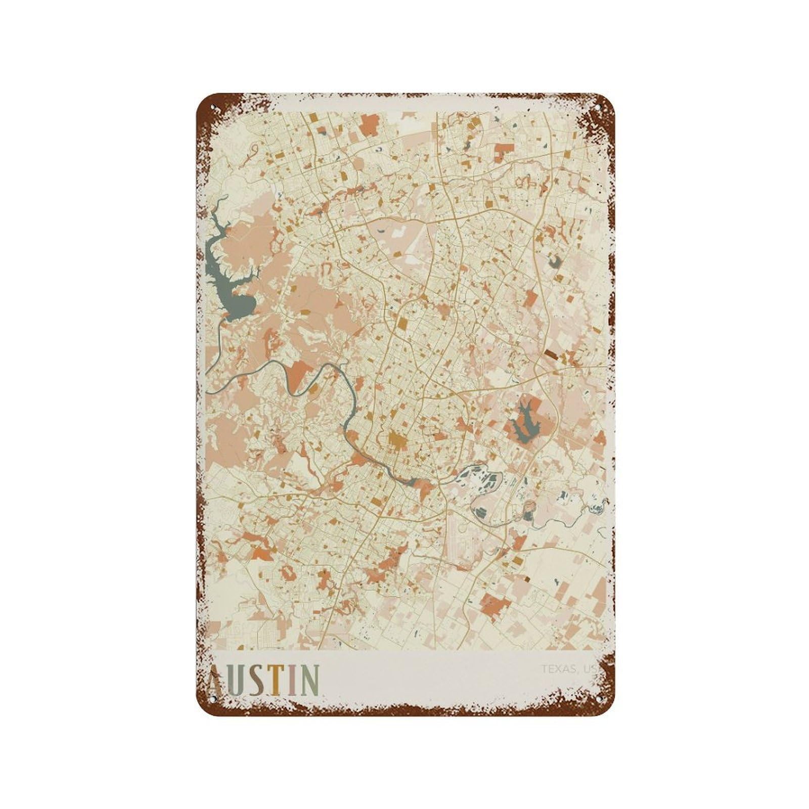 xiaoxiaoshen Austin Map City Texas United States Boho (2) Wall Decor Art Metal Tin Poster Modern Home Decor Art Home Bar Shop Decorations Vintage Sign 30x20cm