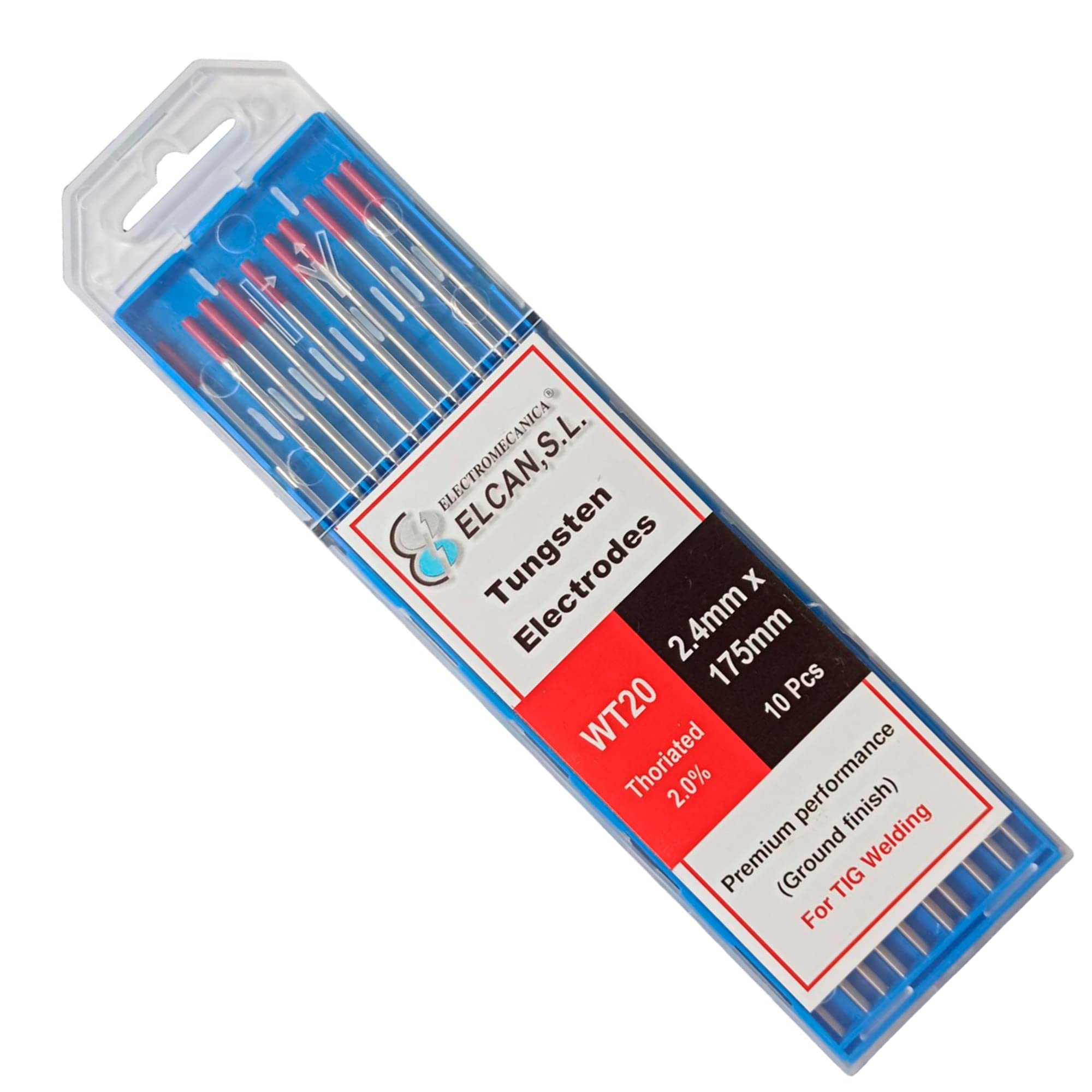 ELCAN Tungstens TIG spawanie Torio 2,0% czerwony WT20 profesjonalny, 1.0 1.6 2.0 2.4 3.2 3.2 elektrody spawalnicze TIG palnik, 10 jednostek - rozmiar: 2,4 x 175 mm