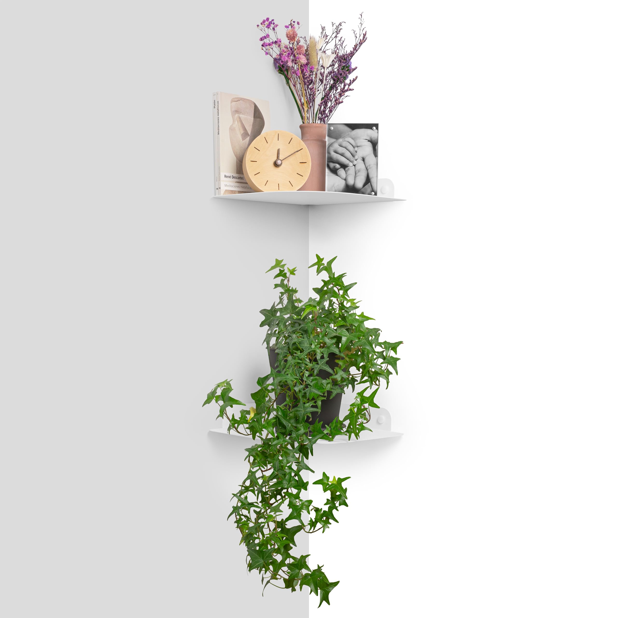 Balda esquinera metálica Flotante de Pared para salón, Cocina, baño y Entrada • Estantería de Esquina Invisible para Plantas y Libros • Repisa rinconera de Metal Minimalista para recibidor