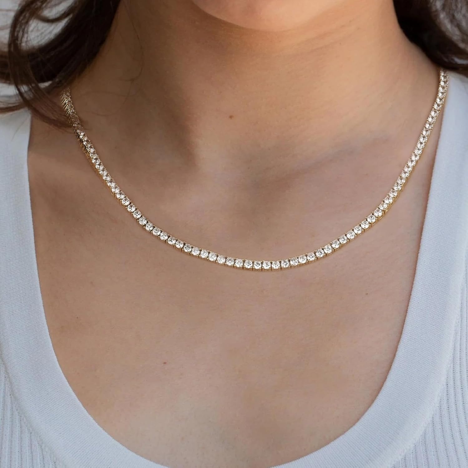 FEEL STYLE Heart Tennis Necklace for Women - 4mm 6mm 18K White Gold Plated Diamond Necklace - Iced Out Choker Necklaces Cubic Zirconia Tennis Necklace 16-18inch - Image 3