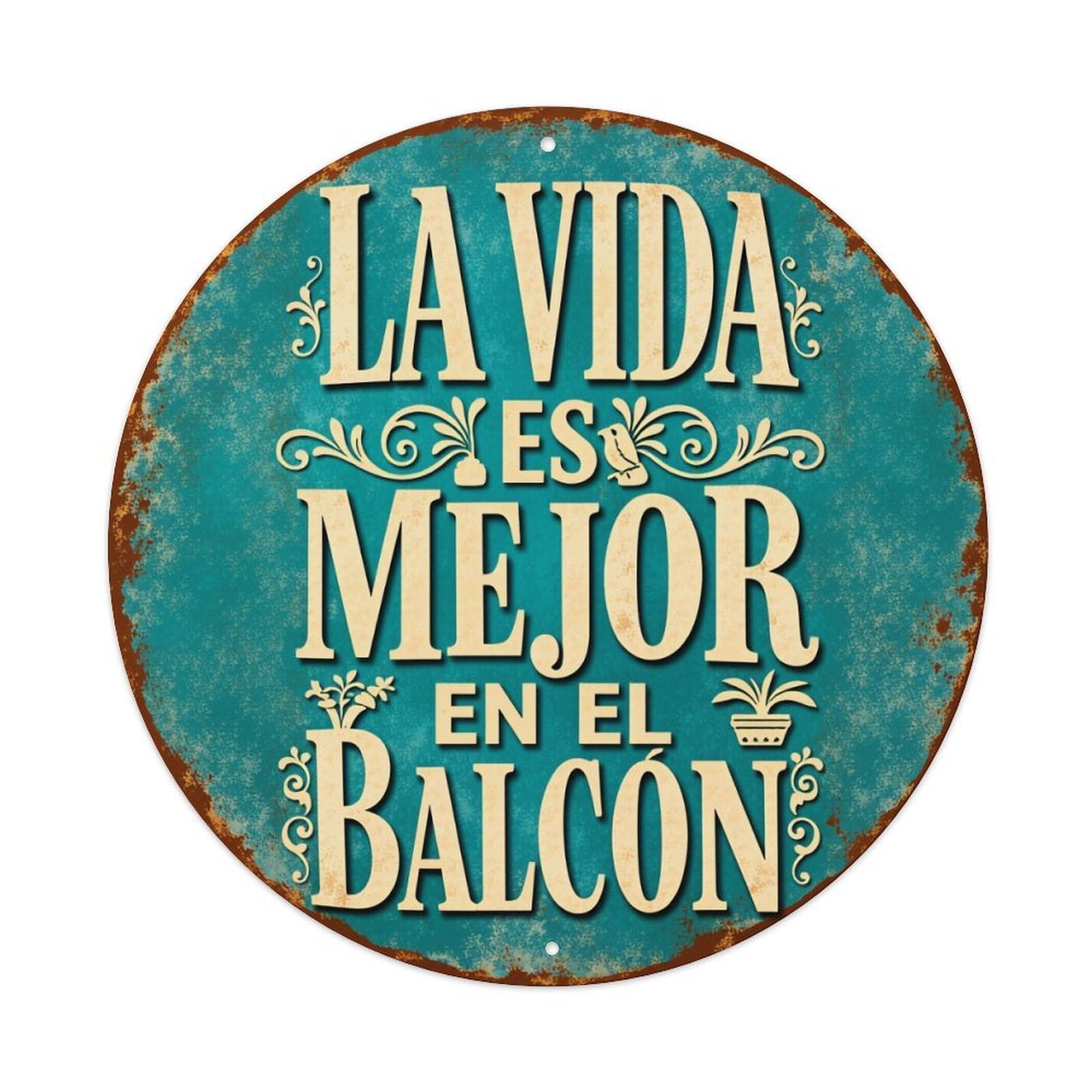 Life Is Better On The Balcony Round Tin Sign Vintage Metal Poster, Home Bar Garage Man Cave Cafe Indoor & Outdoor Wall Decoration 8x8Inches