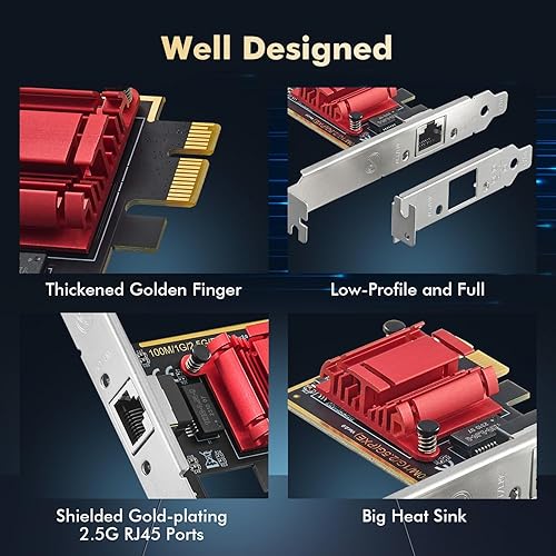 Miniatura 5 de Binardat Adaptador de red PCIe 2.5G, RTL8125B 25001000100Mbps Tarjeta Ethernet RJ45 Controlador LAN Soporte PXE para WindowsLinuxMac