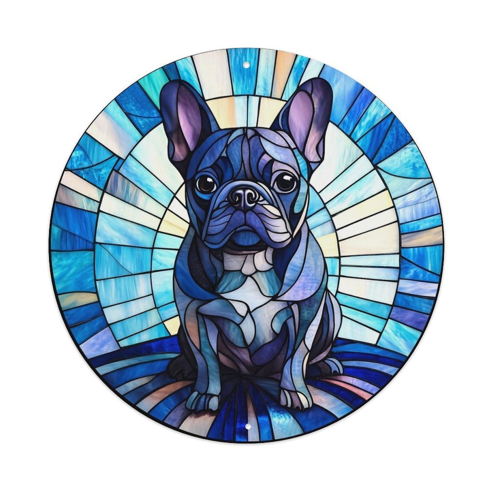 Stained Glass French Bulldog Art Round Tin Sign Vintage Metal Sign Home Bar Garden Indoor & Outdoor Wall Decor Retro Metal Poster 8x8 Inch