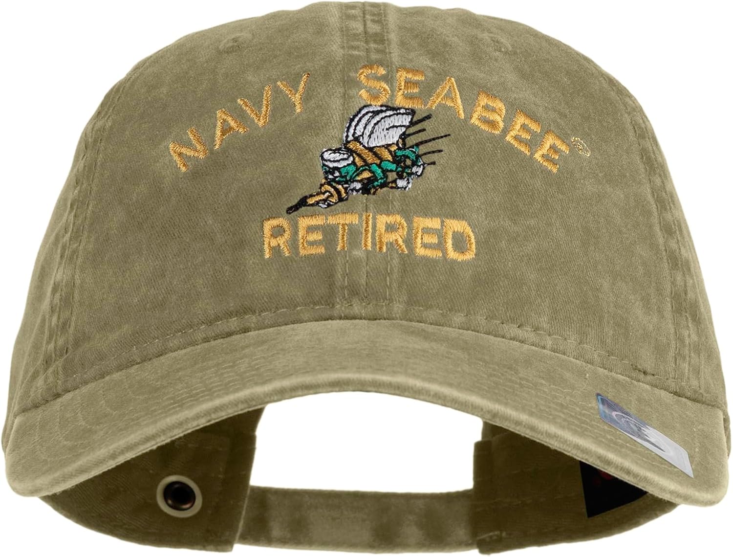 e4Hats.com US Navy Seabee Retired Military Embroidered Washed Solid Pigment Dyed Cotton Twill Brass Buckle Cap