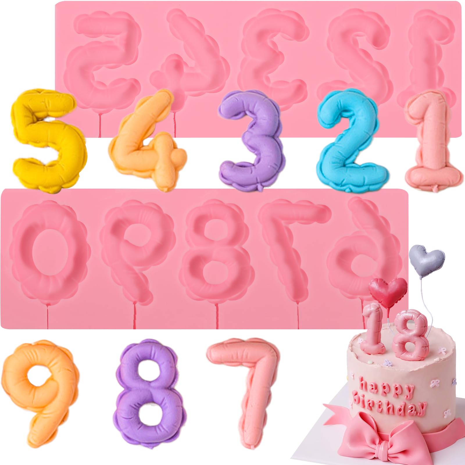 Digital Chocolate Silicone Mold 2 Pcs, Exquisite Number Cake Decoration Fondant Mold, for Cupcake Toppers, Biscuits, Candies, Dough, Resin Pendants, Plaster, Modeling Clay, Reusable