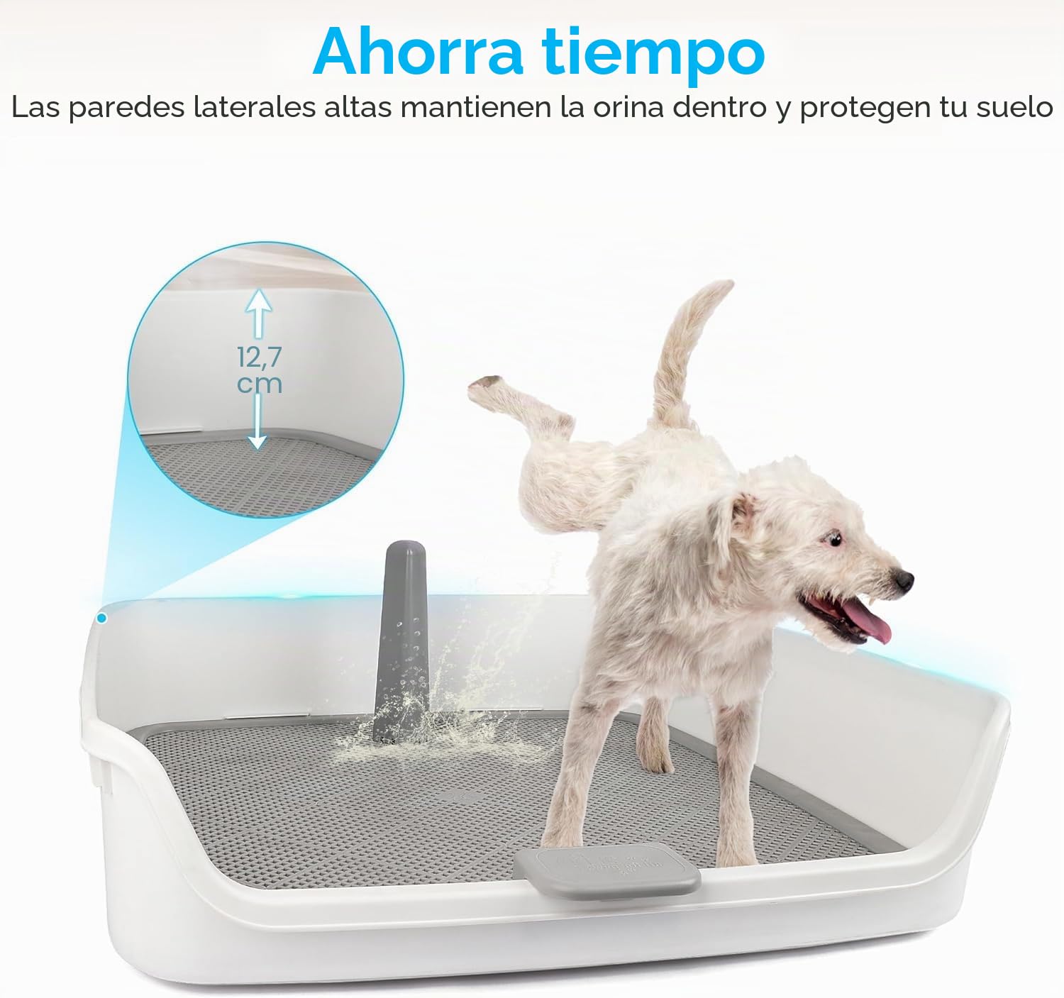 All For Paws Bandeja para orinal con poste extraíble y pared de protección, 63 x 63 cm, rejilla de malla grande, inodoro desmontable para cachorros