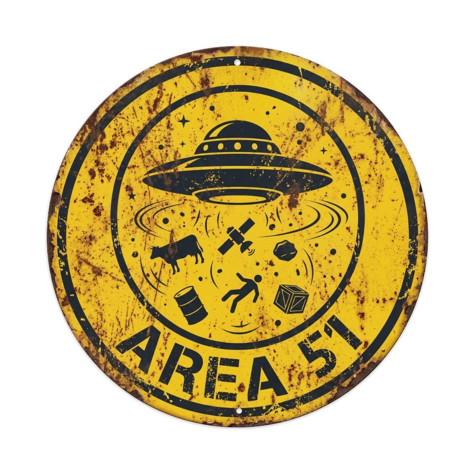 Vintage Alien Area 51 Gravity Manipulation Metal Tin Sign Plaque Wall Decor for Cafe, Club, Garden Round Metal Poster 8x8Inch
