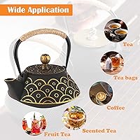 Vista 6 de Tetera japonesa de hierro fundido con infusor, hervidor de té de hierro fundido para estufa, tetera de té de pescado con infusor de acero