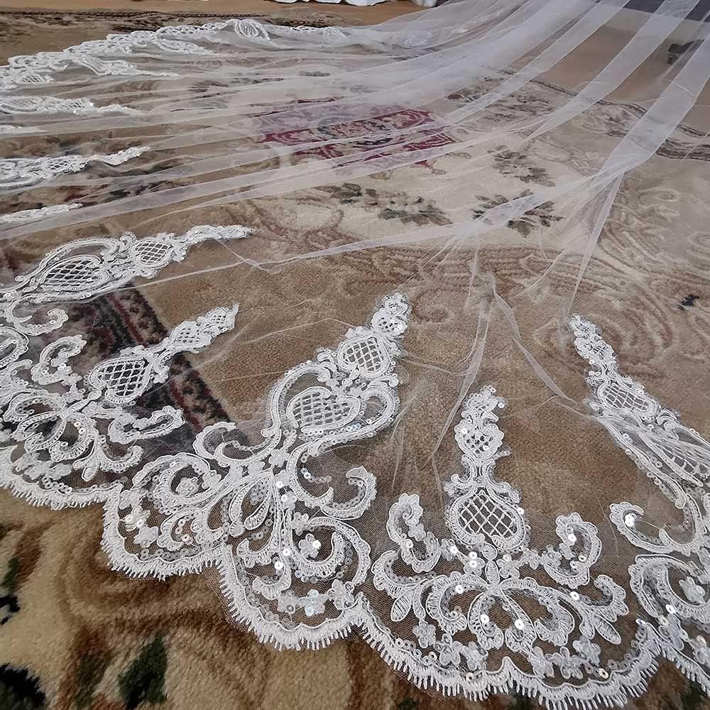 Bruids Tule Kanten Lange Sluiers Met Kam Bruidssluier 3 Meter Bruidssluier 1 Laag Bruids Tule Sluier Elegante Schouder Sluier