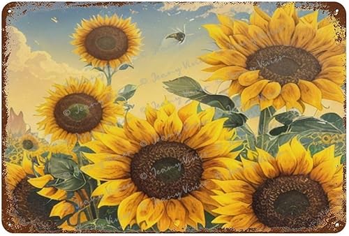 Zomyto Letrero de metal retro vintage con diseño de girasol rústico, decoración del hogar para el hogar, cuarto de servicio, dormitorio, decoración