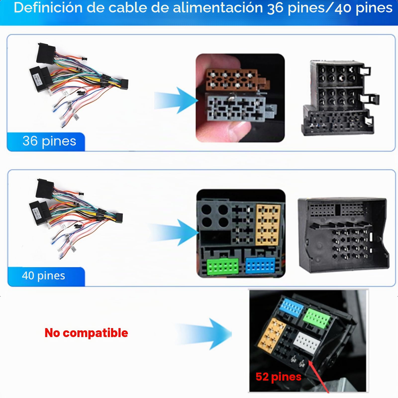 Hodozzy 36 Pin y 40 Pin ISO Cable Adaptador con Canbus para VW Golf Polo Skoda Seat Touran Standard ISO Radio Coche Adapter con Cableado de Control del Volante y Línea de Control Inversa