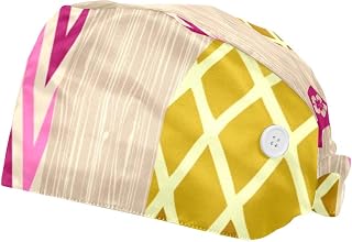 Aloha Pineapple 2 Pack Adjustable Working Cap with Buttons Elastic Bouffant Hats Head Scarf with Sweatband for Women Men