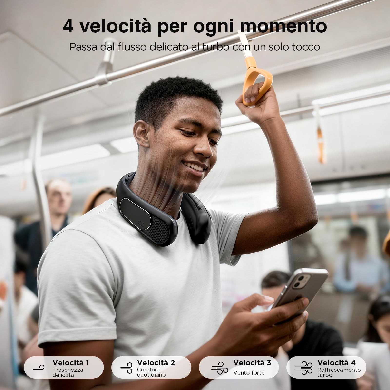Ventilatore da Collo Bladeless 6000mAh, Ricaricabile a 4 Velocità Ventilatore Portatile da Collo USB per Uomo/Donna, Ideale per Viaggi, Sport, Lavoro, Uso Interno ed Esterno (Nero)