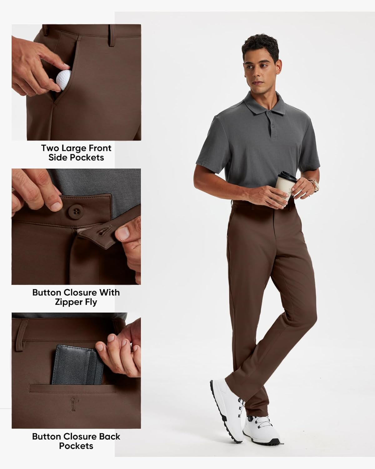 Men's Classic Fit Stretch Golf & Dress Work Pants 30''/32''/34'' - All-Day Comfort Performance Trousers for Business & Travel - Image 5