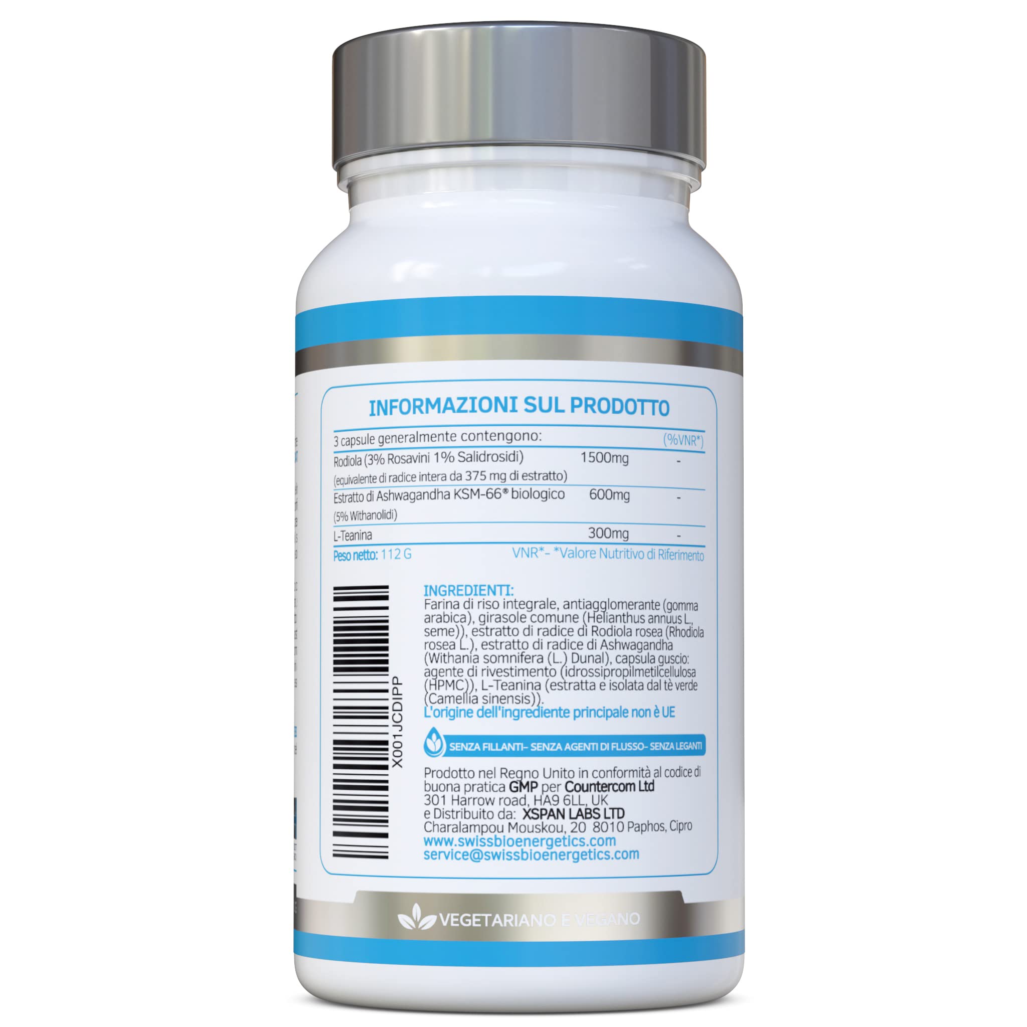 Rhodiola & Ashwagandha con L-theanine – KSM-66 600mg & 1500mg Rhodiola (3% Rosavins – 1% Salidrosides) Integratore Adaptogen per energia, stress e relax