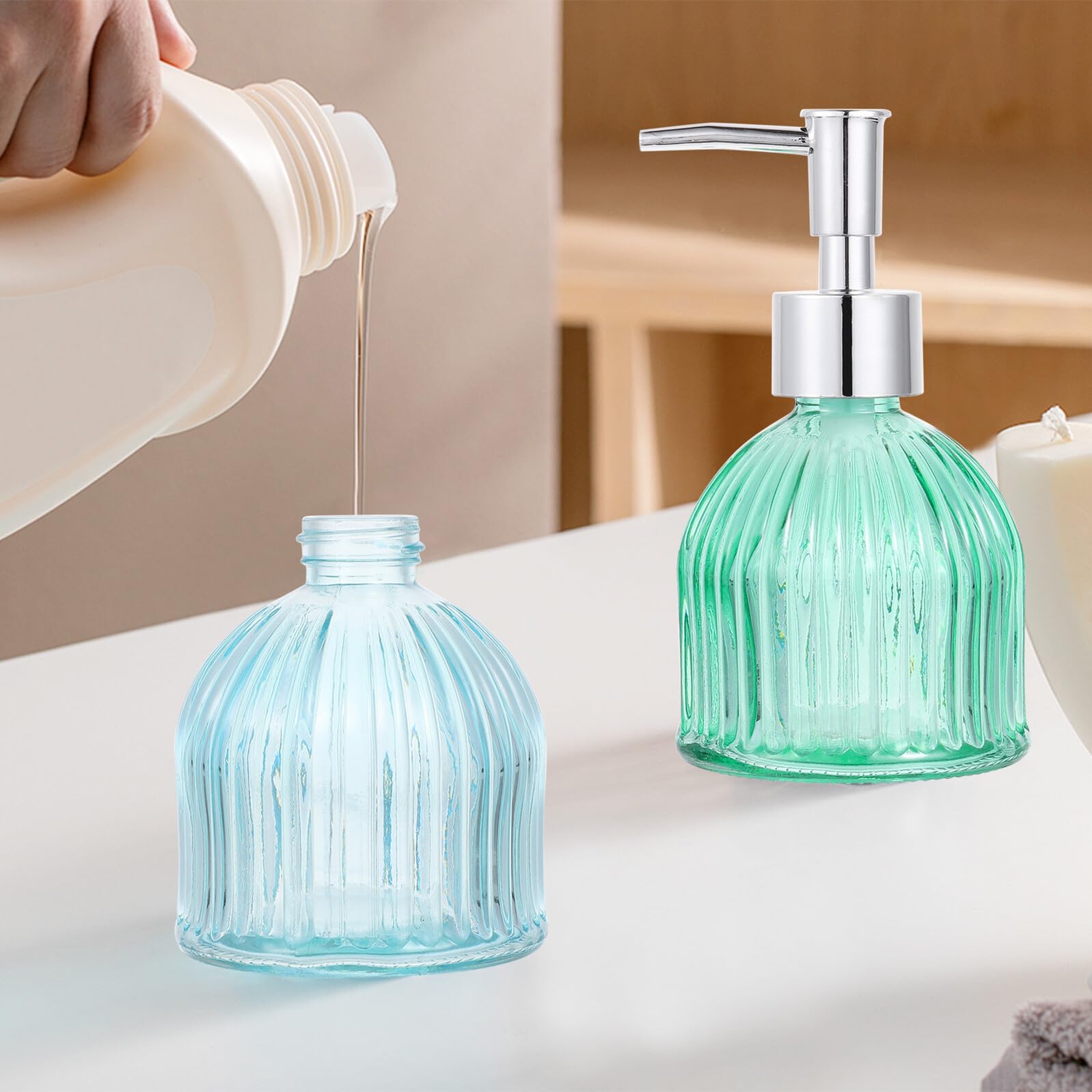 2 Stück Nachfüllbare Glas Seifenspender 200ml für Küche und Bad | Pumpe zum Leichten Dosieren, Transparentes Design, als Spenderflasche für Handwaschflüssigkeit