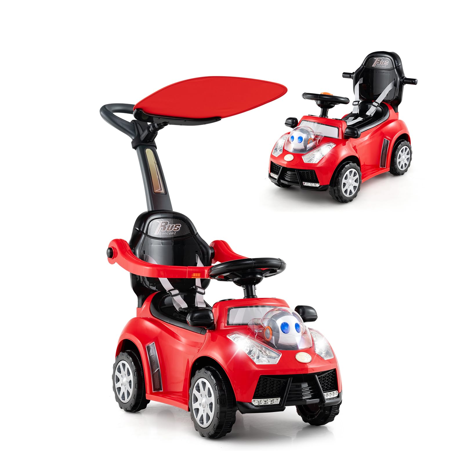 SOARS Macchina Cavalcabile per Bambini 1-3 Anni, Cavalcabile Bambino 3 in 1, Carpot & Maniglia Rimovibili, Guida Realistica con Volante, Clacson, Musica, Carico 25 KG, Regalo Ragazza Ragazzo (Rosso)