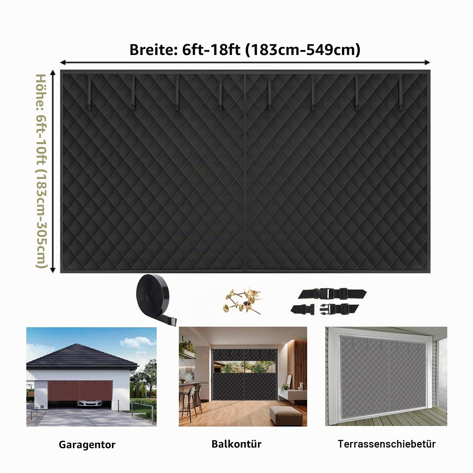 Garage Magnetische Thermische Isolierte Tür Vorhang, 183/213/244/274/305/366/488/549cm Garagentorvorhänge for Wintern, Wetterfest Garagentor-Isolationsset