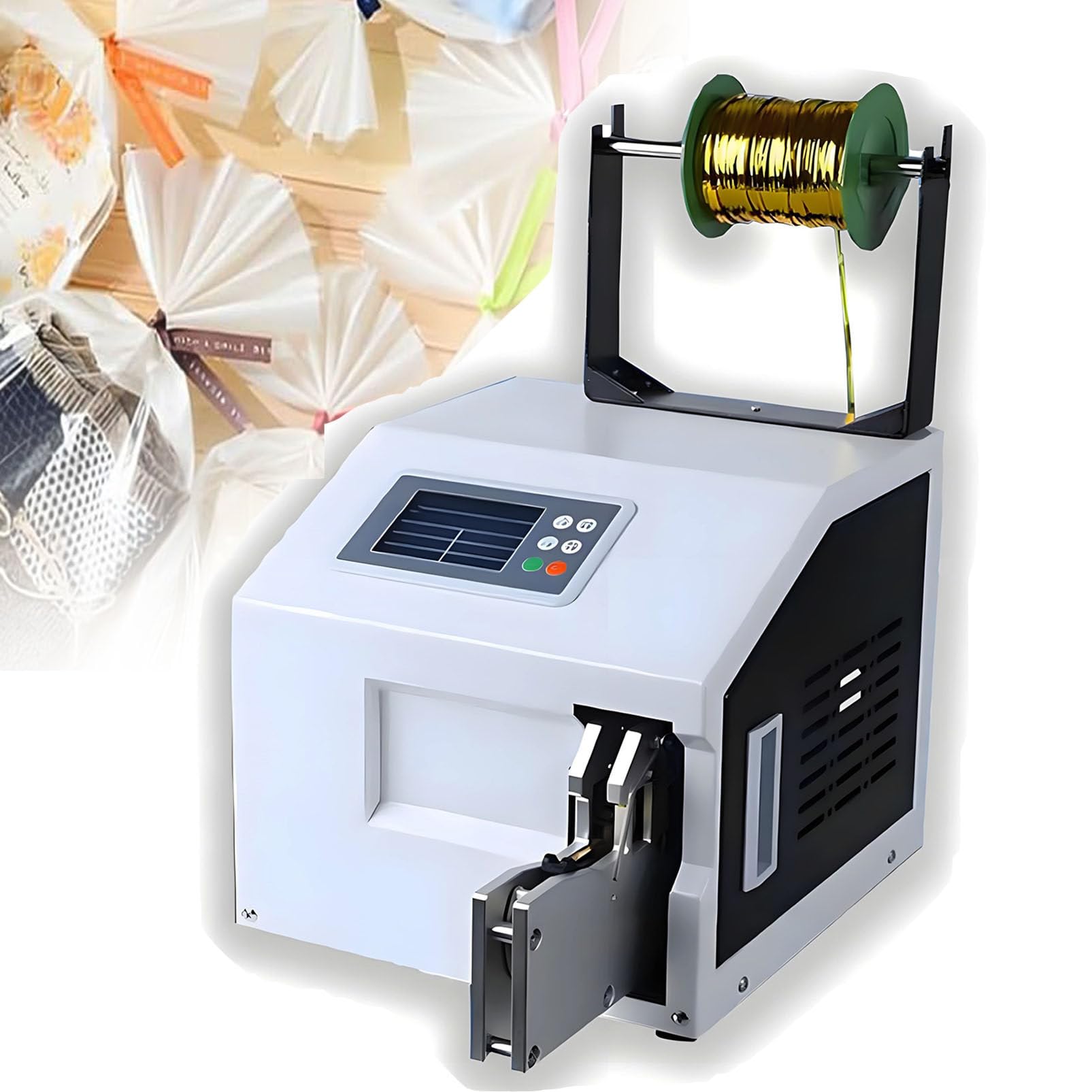 Macchina automatica per sigillare sacchetti alimentari, impacchettatrice Twist Tie per panetteria, caramelle, confezioni di snack, include 5 rotoli di filo metallico, pannello touch da 4,3 pollici