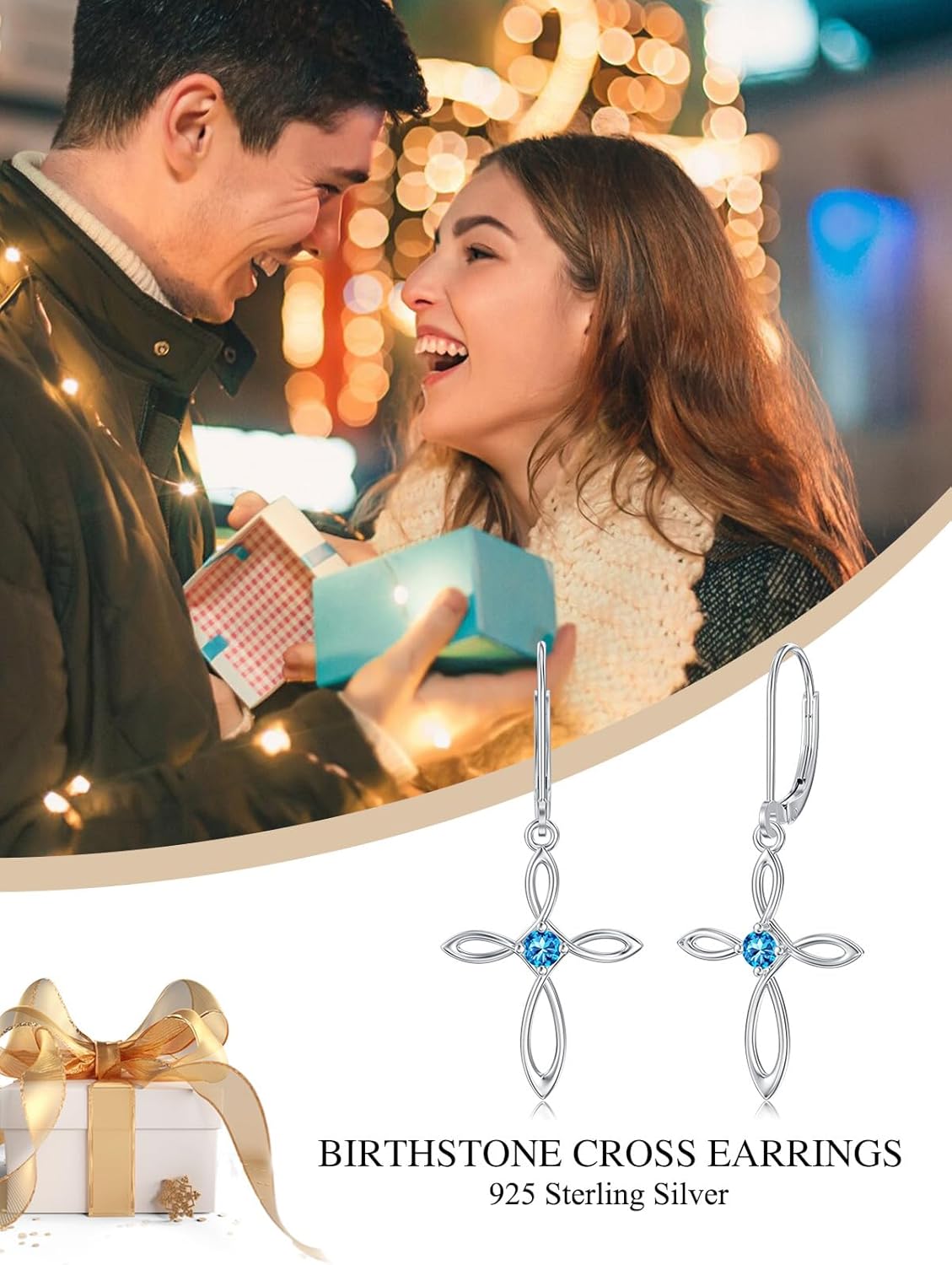 Cross Earrings for Women Sterling Silver Infinity Birthstone Dangle Cross Earrings Birthstone Jewelry for Women Christmas Gift from Women Her - Image 5