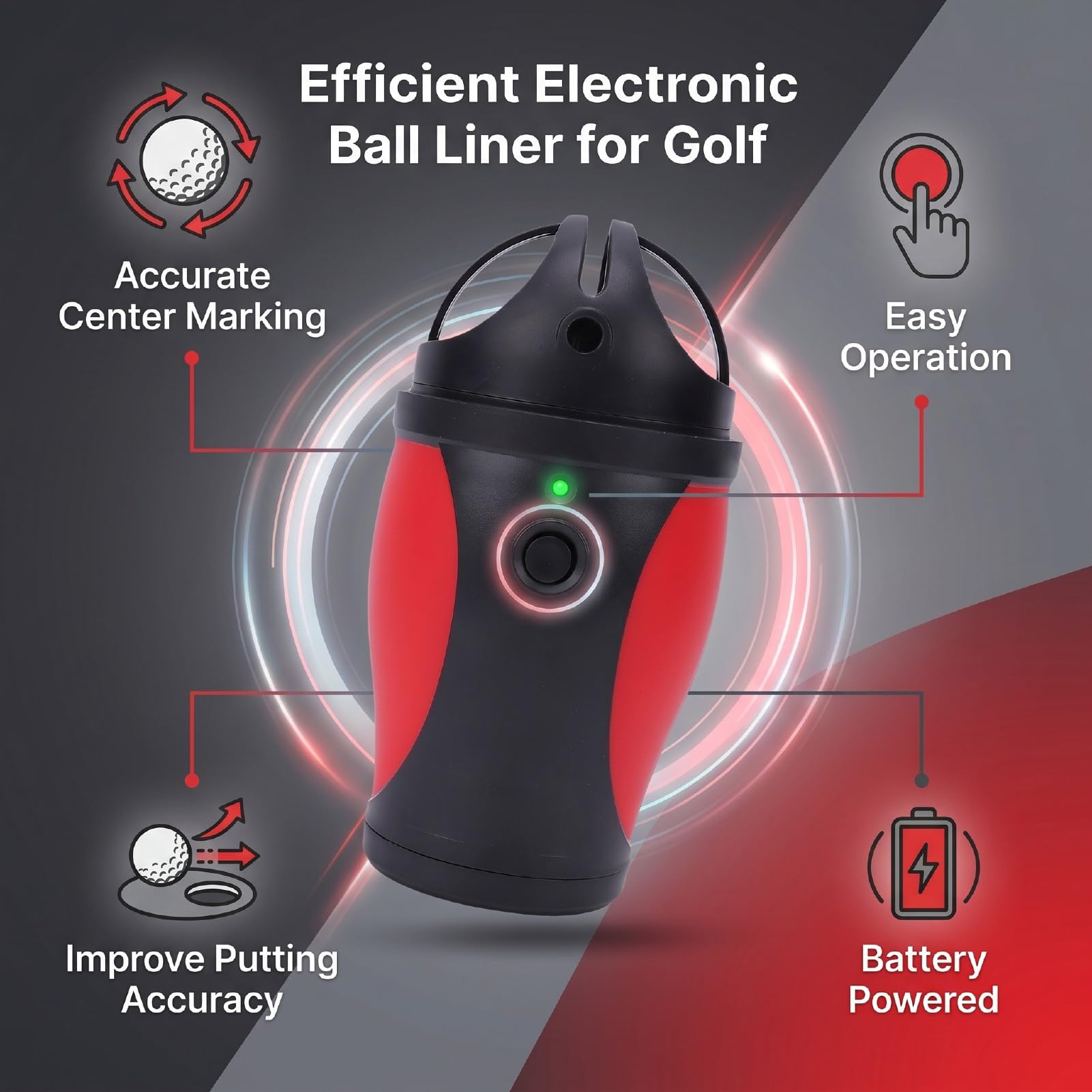 Luocute Ball-Linienmarkierer, Elektronischer Ball-Liner mit 10000 U/min und 3 Farbstiften für Golf-Ausrichtungsmarkierungen, Golfball-Markierungs-Ausrichtungswerkzeug-Set