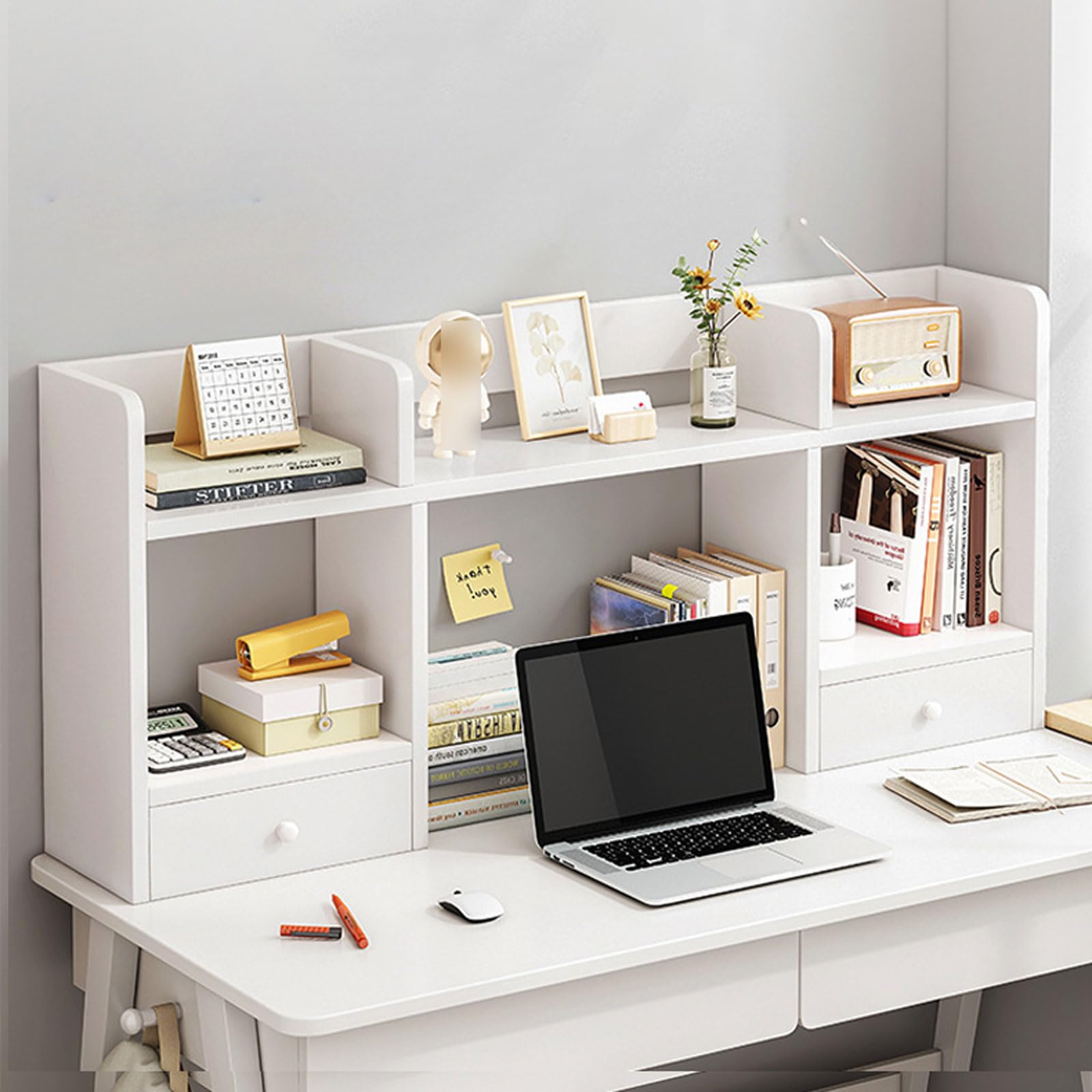 Schreibtisch-Bücherregal aus Holz – 3-stöckiges Bücherregal mit 5 Regalen, stilvolle Aufbewahrungsnizer für Büro, Zuhause und Wohnheim – perfekt für Computertisch und Präsentationsbedarf
